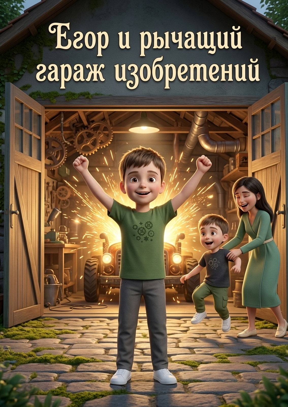 Именная книга в подарок «Егор и рычащий гараж изобретений» — обложка